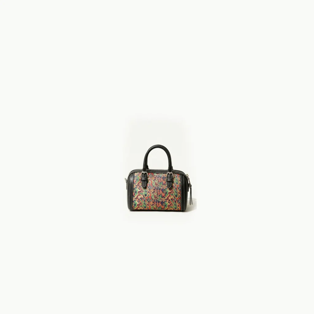 High-end artisanal tote bag in [Songjin] Song Brocade, featuring ancient auspicious celestial patterns, premium heritage silk accessory for sustainable luxury fashion.
